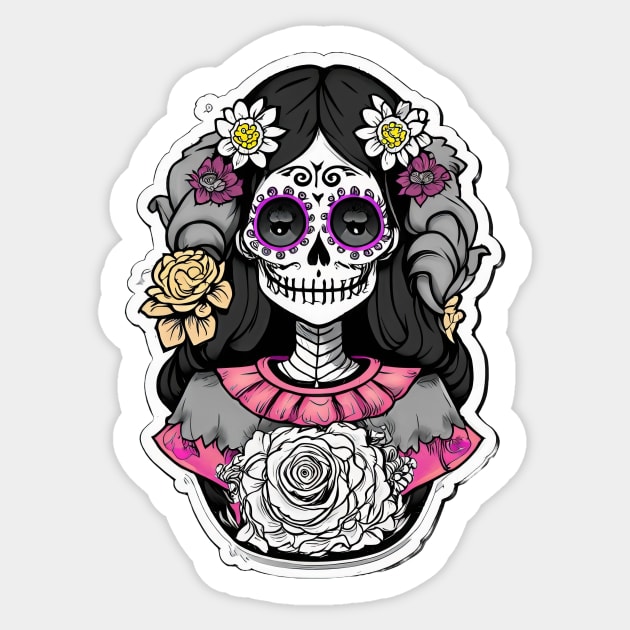 Anime Elegance: La Catrina of the Dead Tee Sticker by pavelrmata